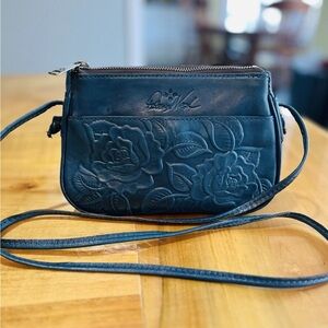 Patricia Nash Blue Coral Bacoli Rose Tooled Crossbody Small
